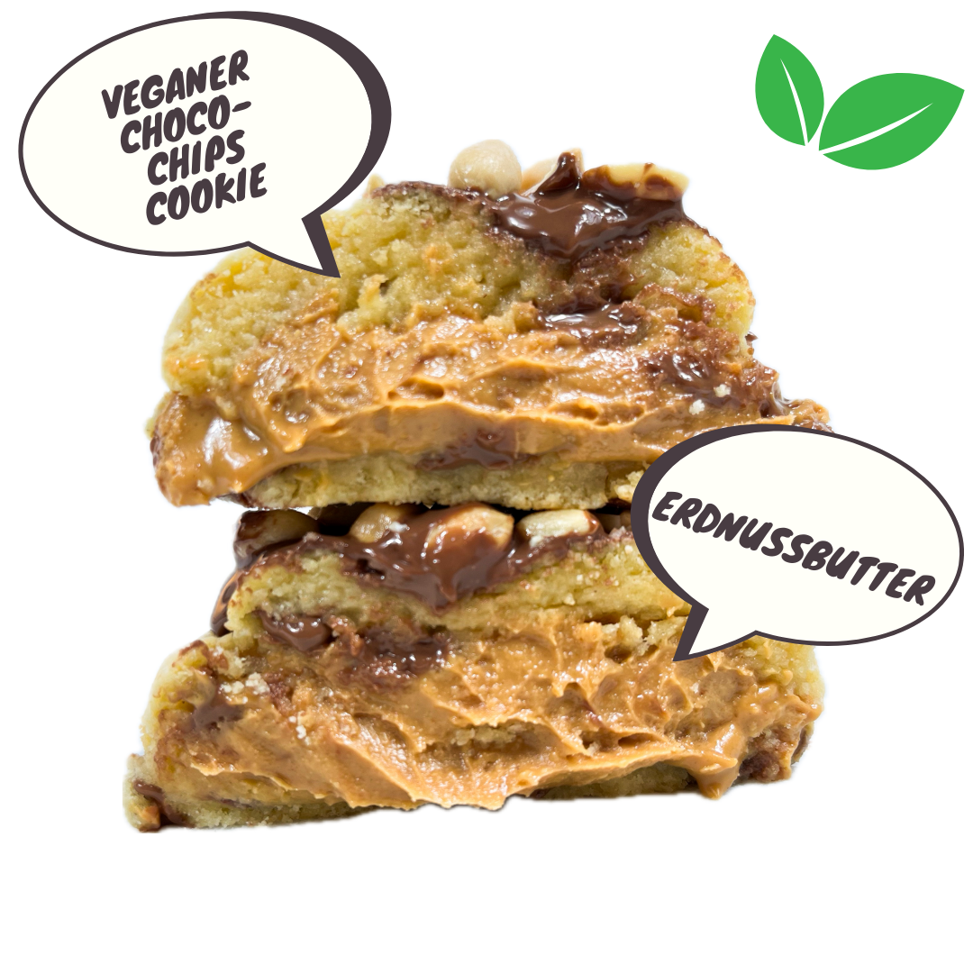 Peanut Butter - 200g veganer Choco Chip Cookie gefüllt mit Erdnussbutter 